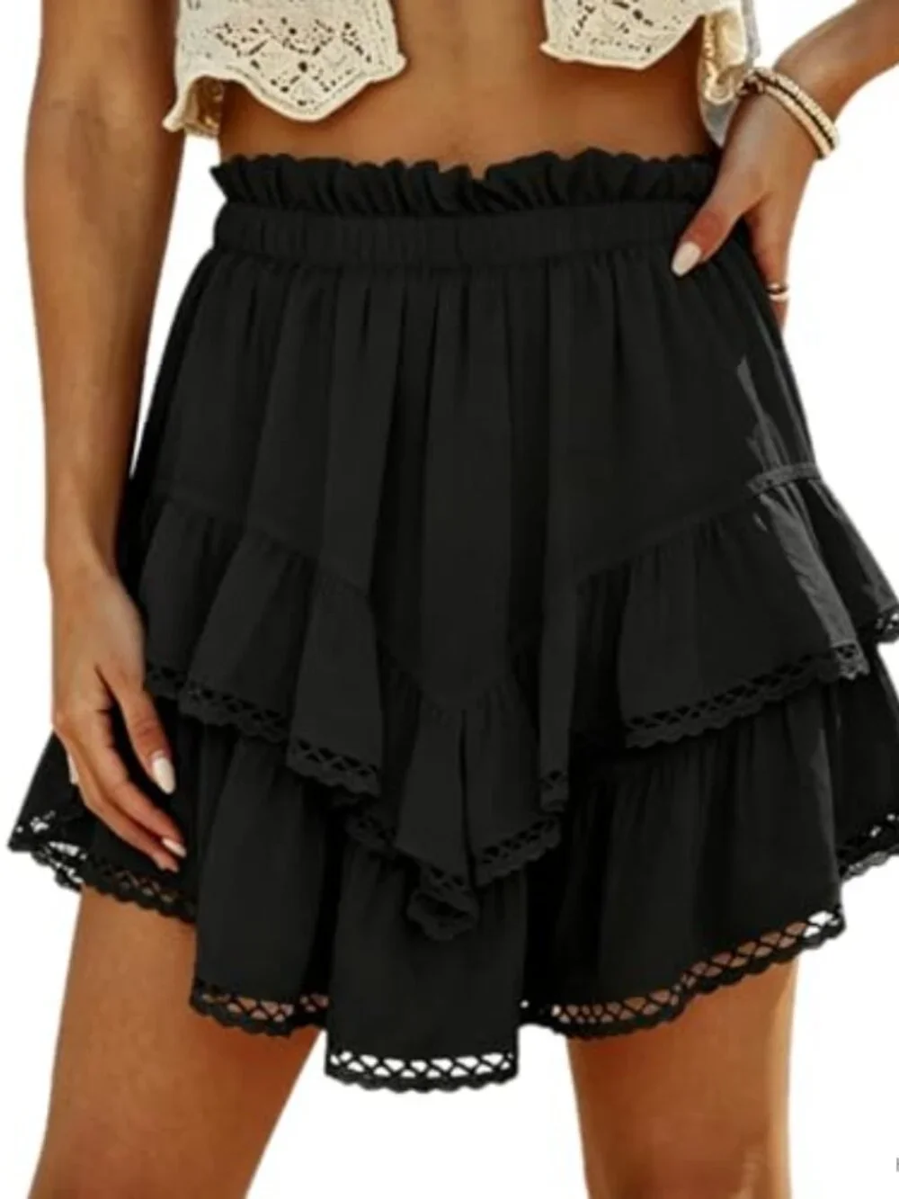 Boho Ruffle Tiered Skort High Waist Cotton Blend Skirt